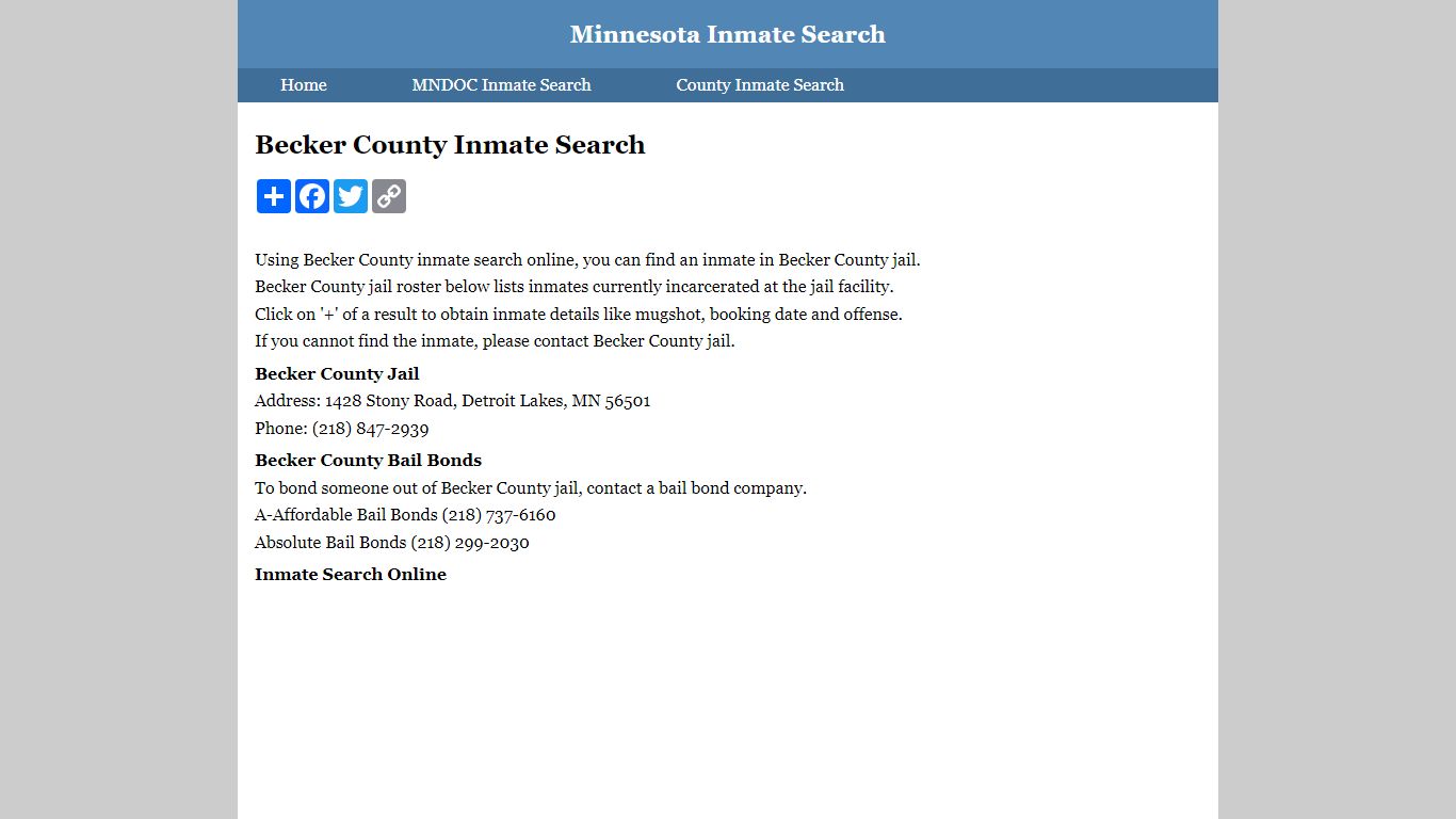 Becker County Inmate Search