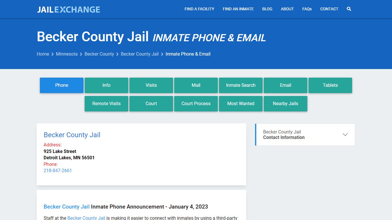 Inmate Phone - Becker County Jail, MN - Jail Exchange